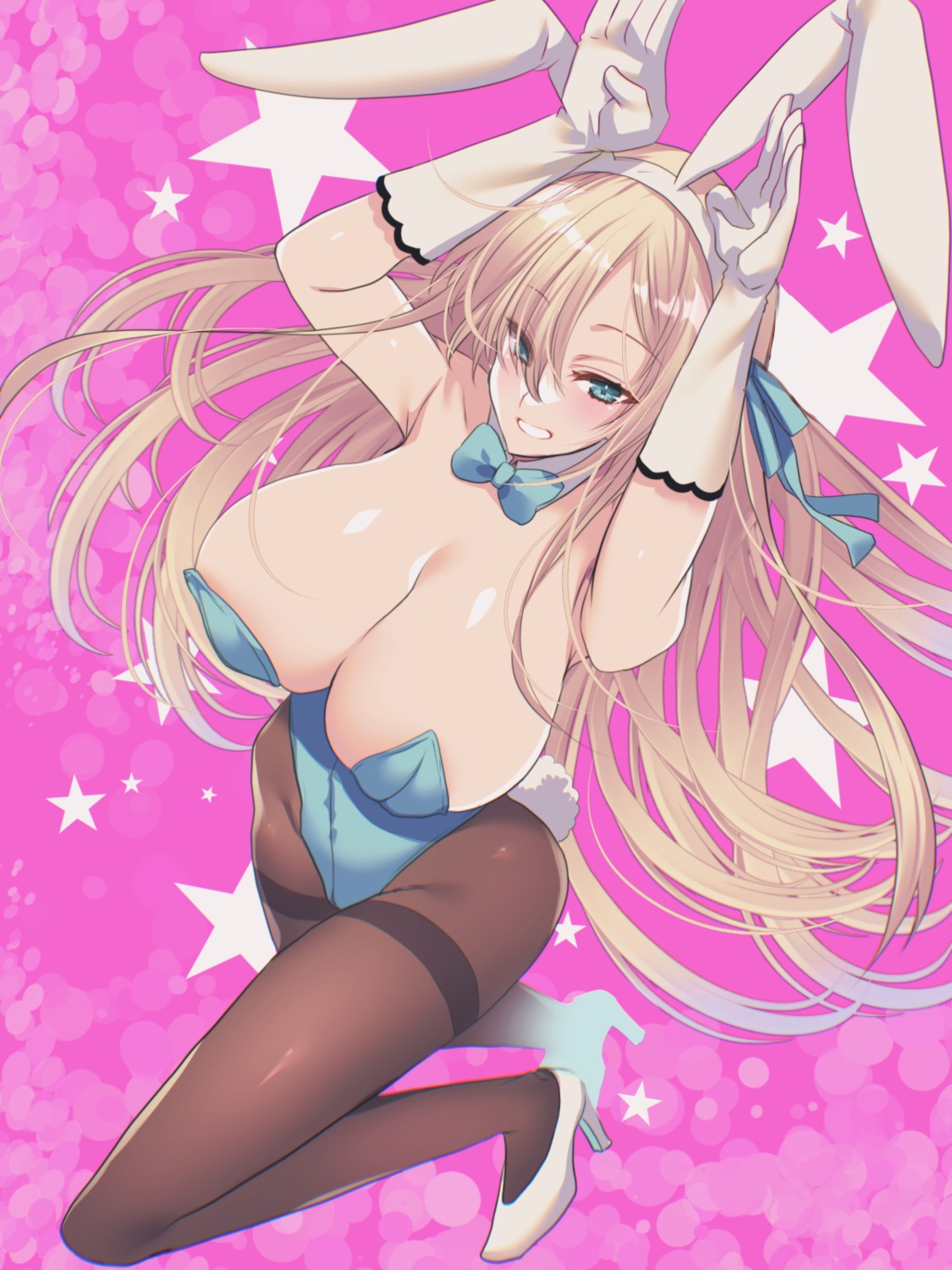 animal_ears blue_archive bunny_ears bunny_girl heels ichinose_asuna no_bra pantyhose tail tajima_yoshikazu