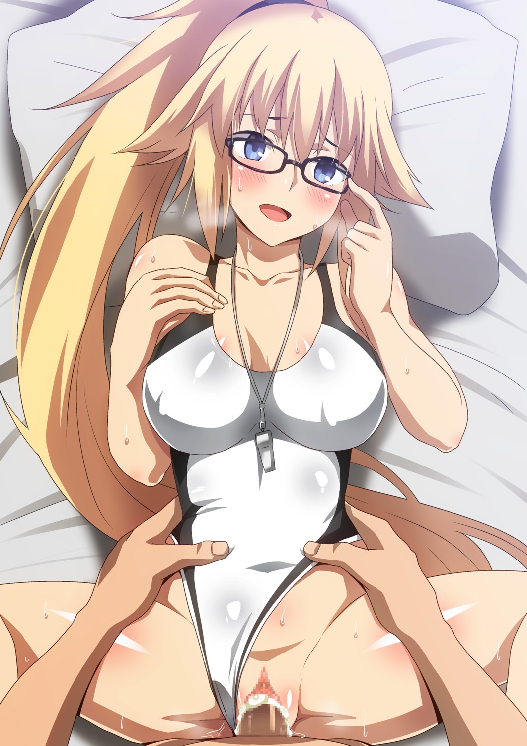 censored cum fate/grand_order hara_(harayutaka) jeanne_d'arc jeanne_d'arc_(fate) megane penis pussy pussy_juice sex swimsuits wet