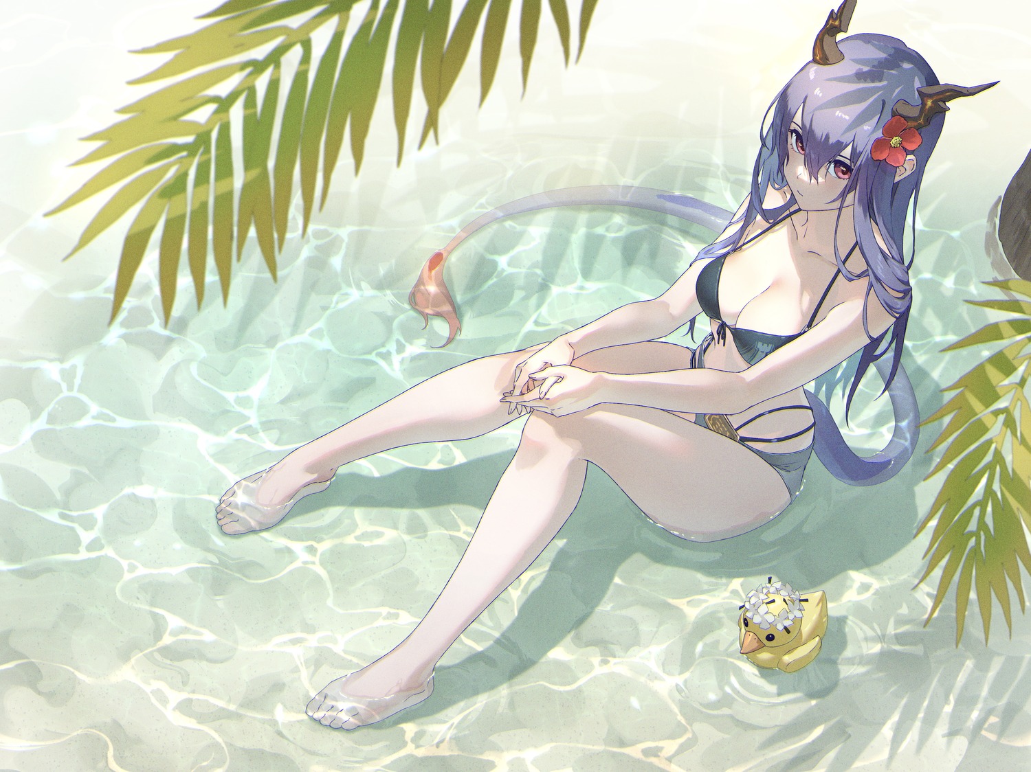 arknights ch'en_(arknights) horns suyama_kara swimsuits tail wet