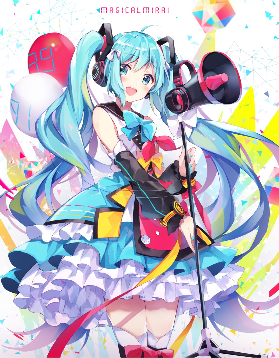 hatsune_miku headphones magical_mirai peneko thighhighs vocaloid