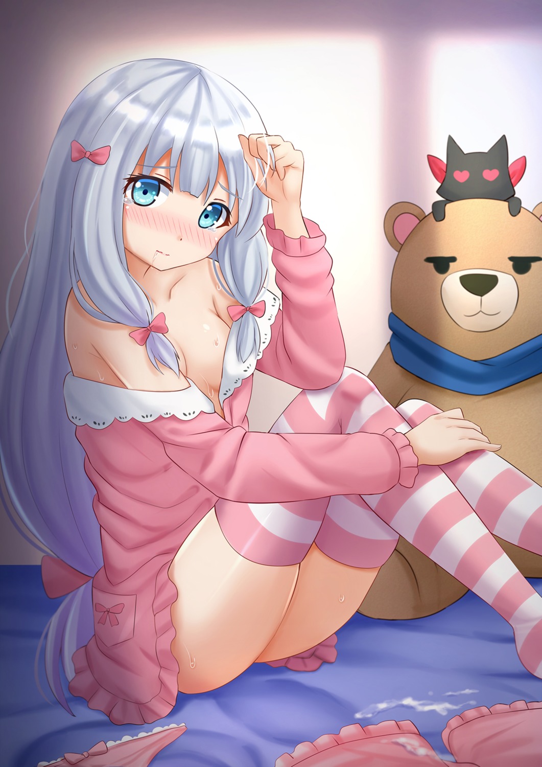 cum eromanga-sensei izumi_sagiri kazenokaze no_bra open_shirt pajama thighhighs