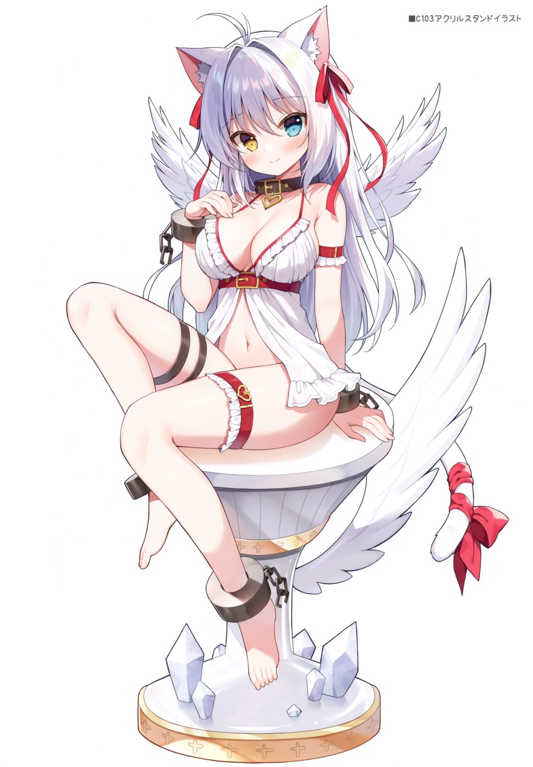 aina_rive animal_ears garter heterochromia lingerie mauve nekomimi tail wata★punch wings