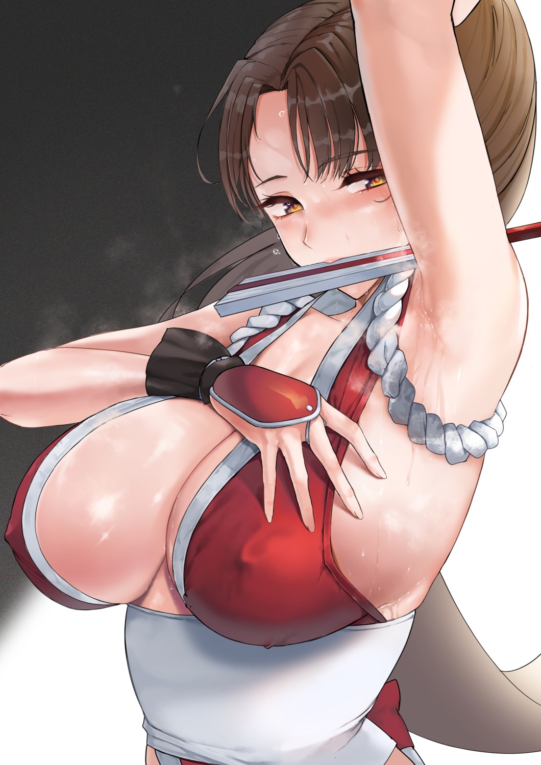 erect_nipples japanese_clothes king_of_fighters mute_(mute89539160) no_bra shiranui_mai weapon wet