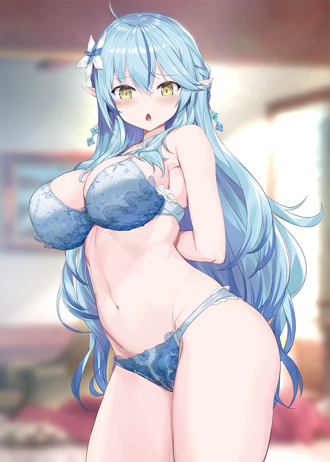 bra crystal_shoujo elf hololive pantsu pointy_ears undressing yukihana_lamy