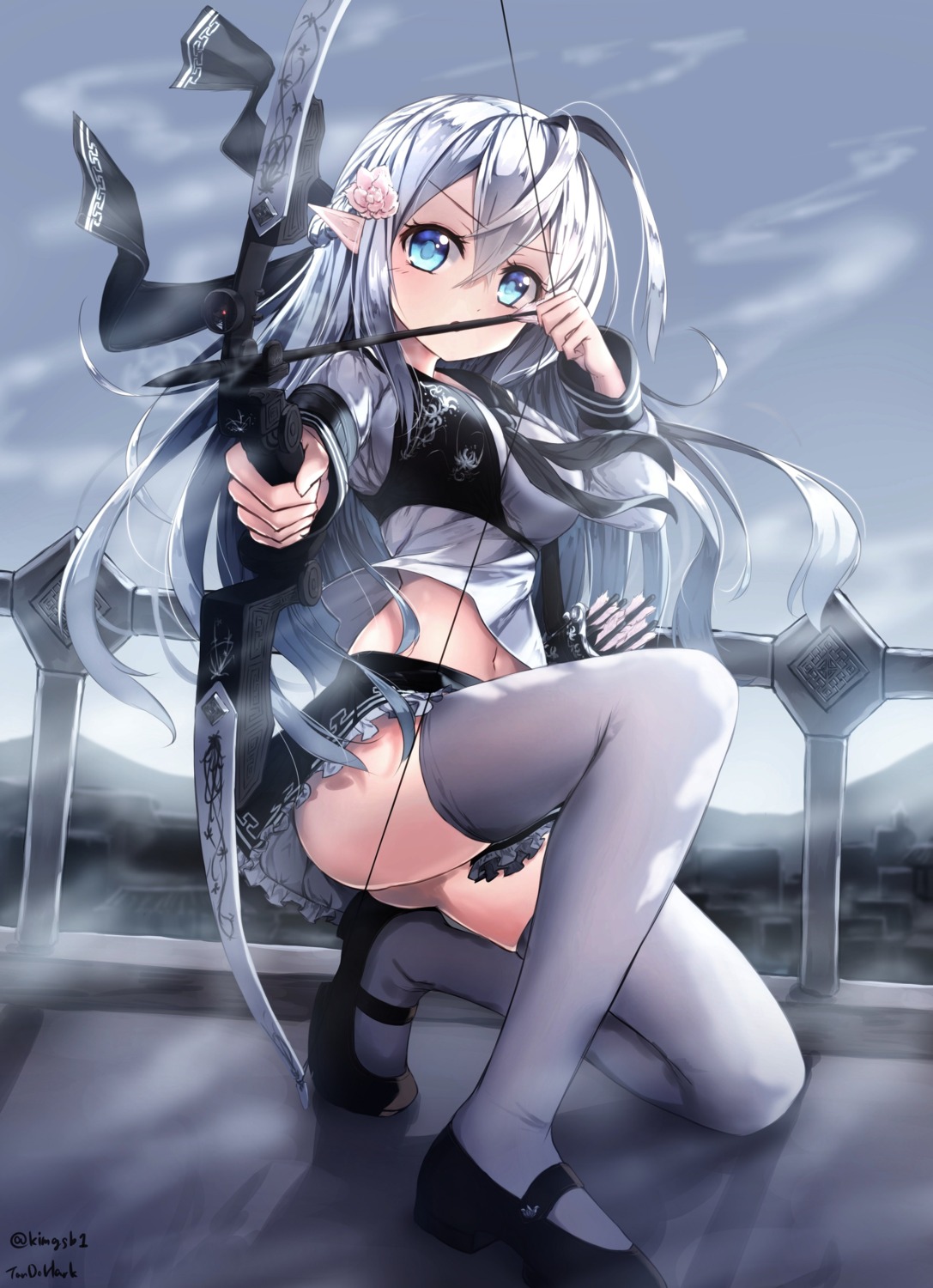 elf heels kimgsb1 pointy_ears thighhighs weapon