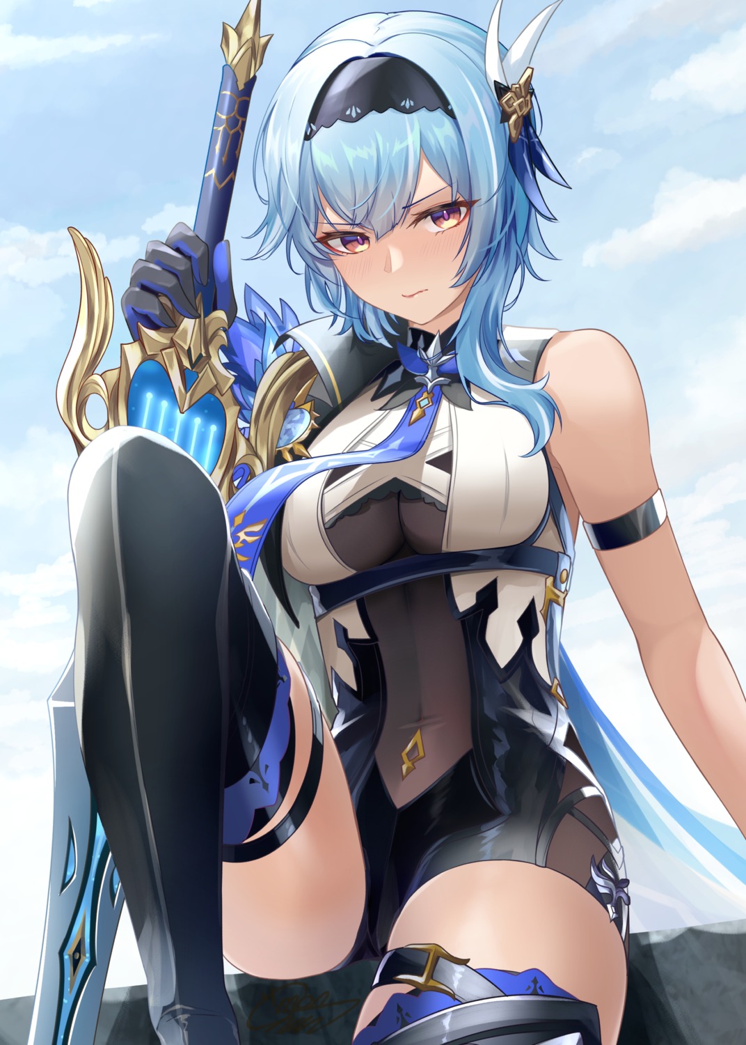 eula garter genshin_impact mon-chan sword thighhighs