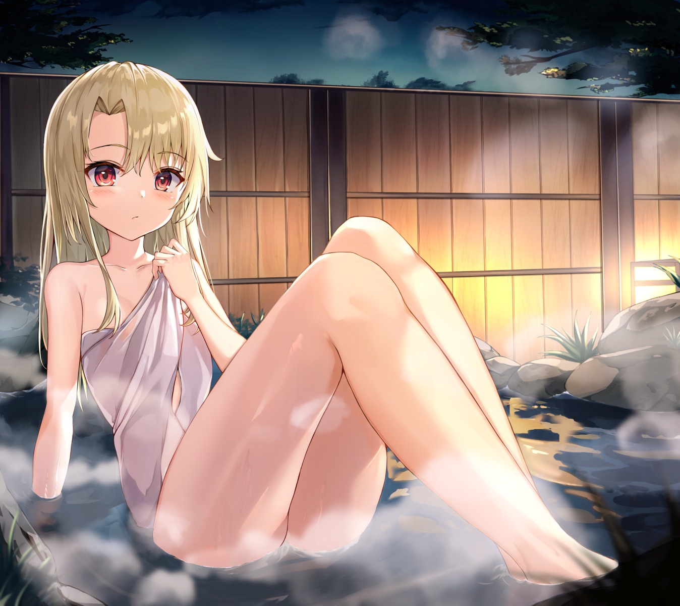 bathing fate/kaleid_liner_prisma_illya fate/stay_night illyasviel_von_einzbern loli naked onsen towel wet zeroillya