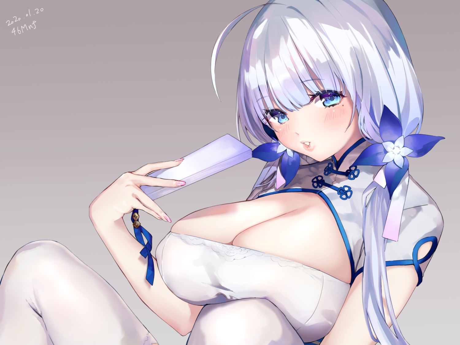 asian_clothes azur_lane illustrious_(azur_lane) no_bra shiromonefu thighhighs