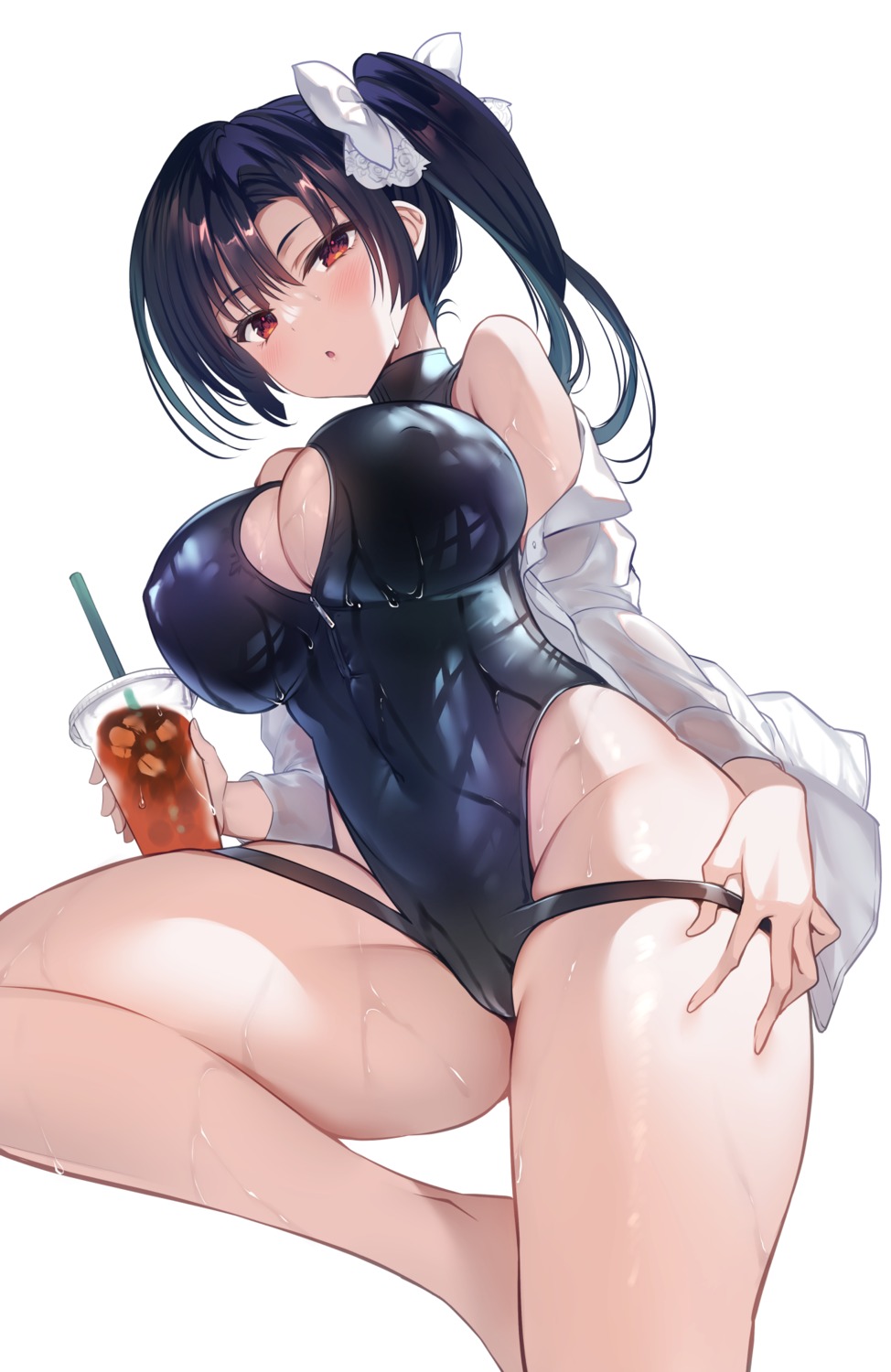 cleavage dress_shirt erect_nipples gakkou_de_seishun! jinno_shiori sansyoku_amido. see_through swimsuits wet wet_clothes