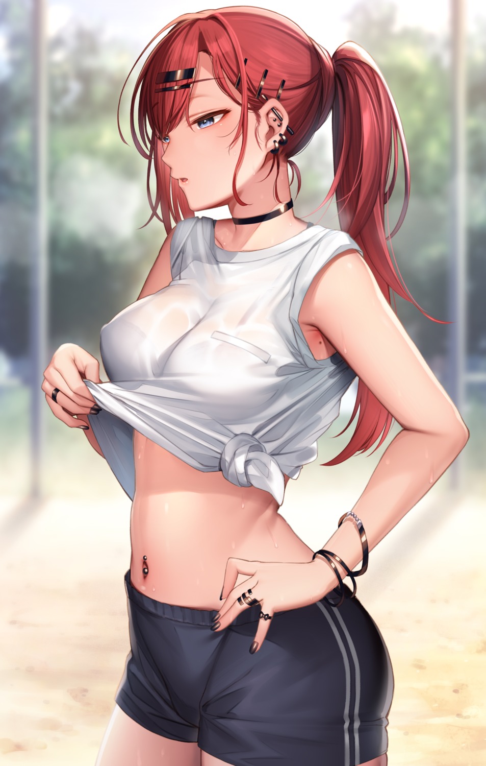 bra erect_nipples gym_uniform nanafuton see_through shirt_lift undressing wet wet_clothes