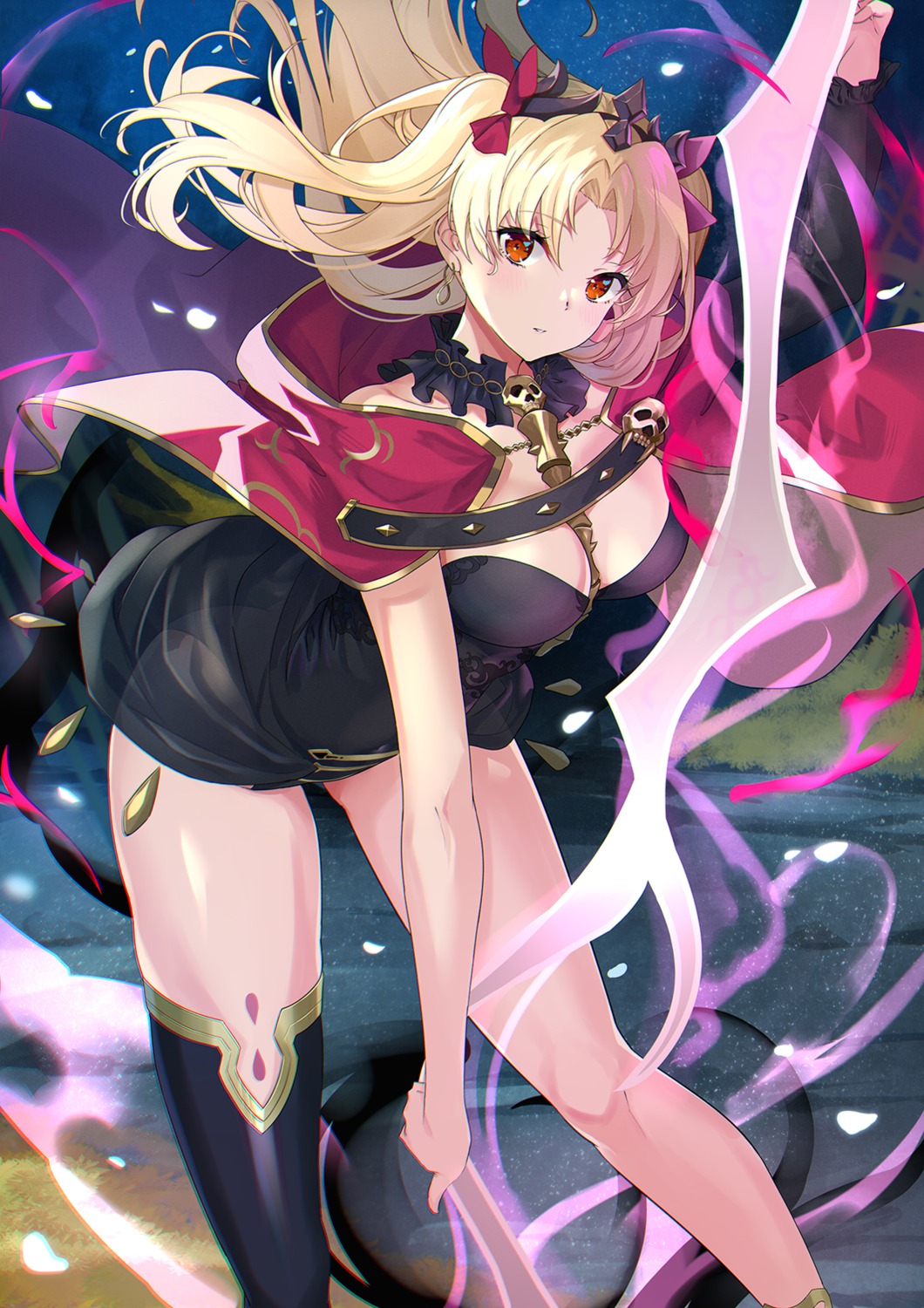 ereshkigal_(fate/grand_order) fate/grand_order pantsu see_through skirt_lift thighhighs weapon yongheng_zhi_wu