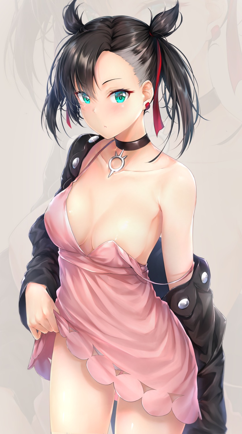 areola cameltoe dress mary_(pokemon) no_bra pantsu pokemon pokemon_swsh rei_kun skirt_lift wardrobe_malfunction