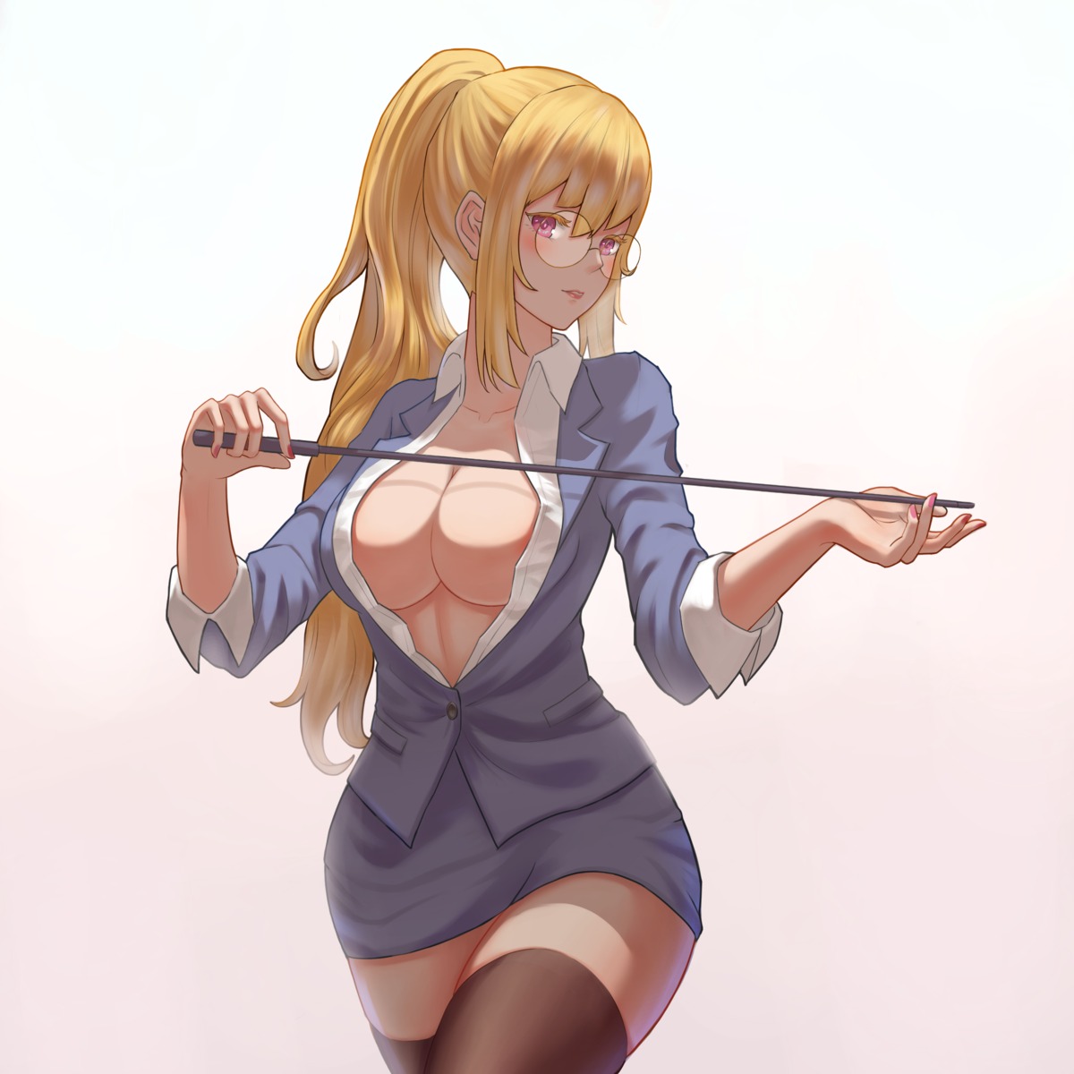 business_suit damon_ct megane no_bra open_shirt thighhighs