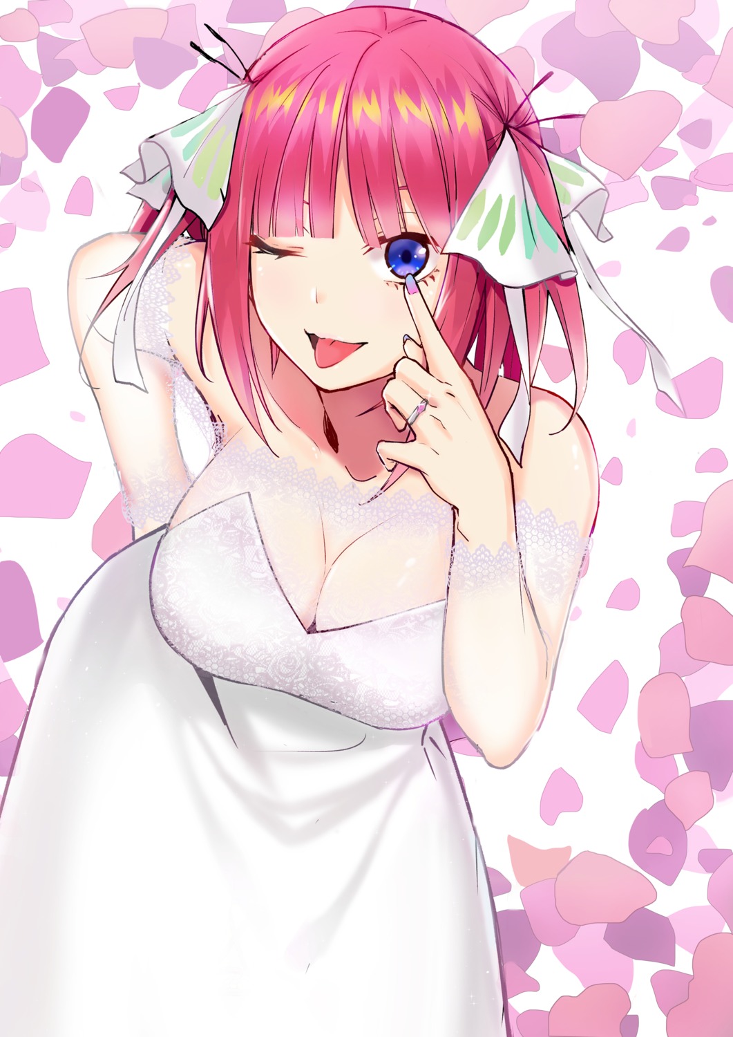 5-toubun_no_hanayome cleavage dress kosmos_beta nakano_nino no_bra see_through wedding_dress