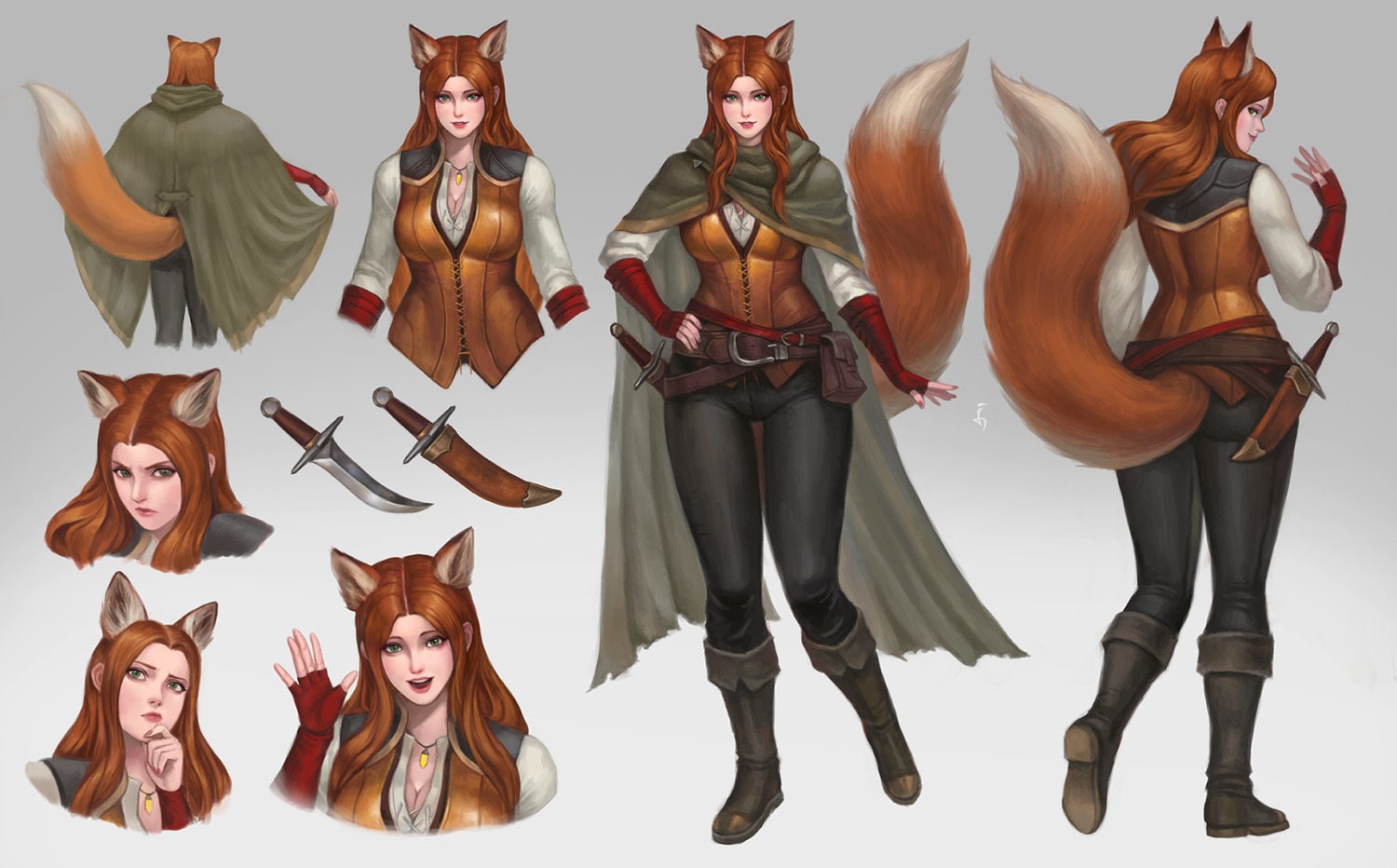 animal_ears character_design denn18art kitsune tail weapon