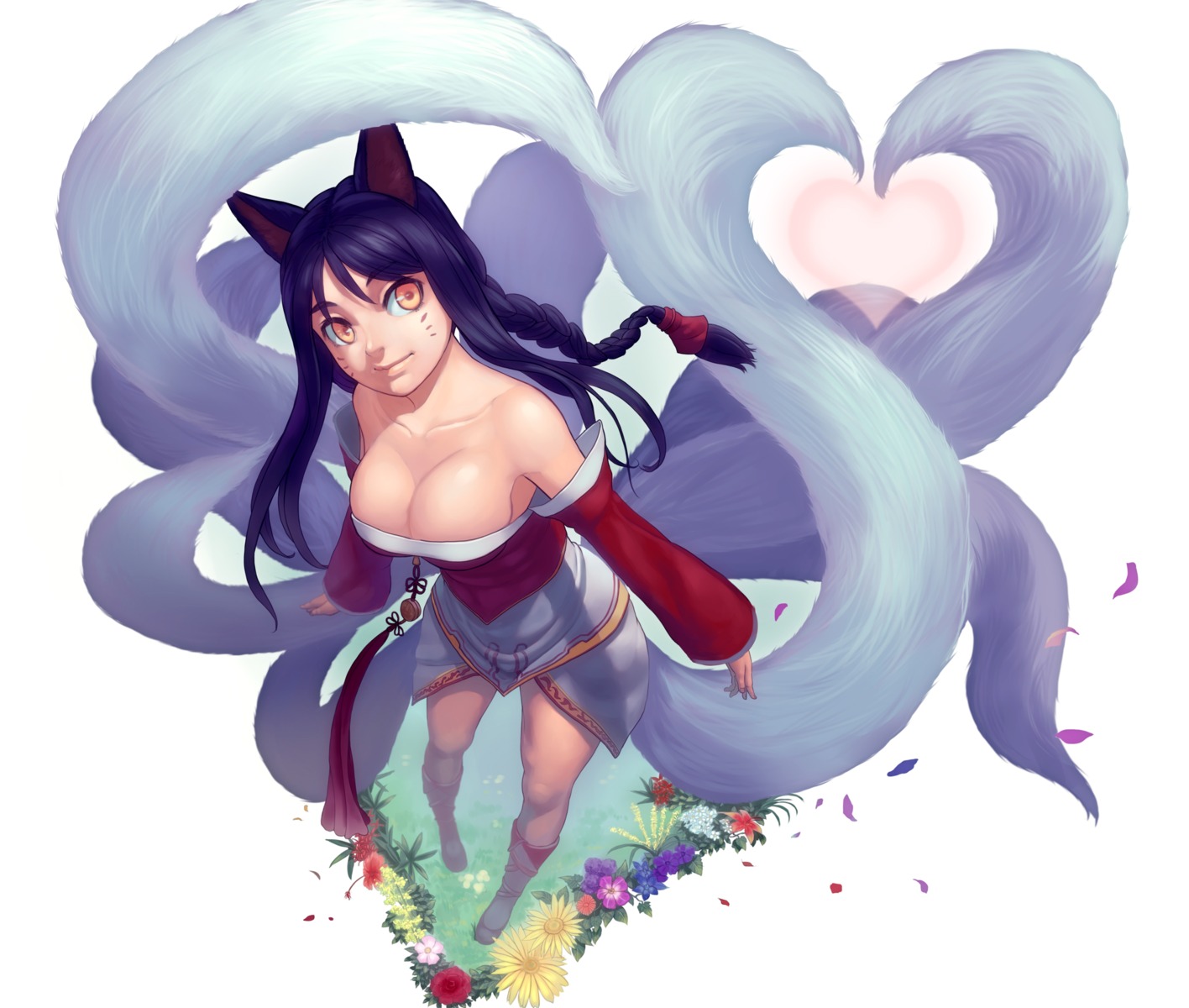 ahri animal_ears cleavage kitsune lasterk league_of_legends tail