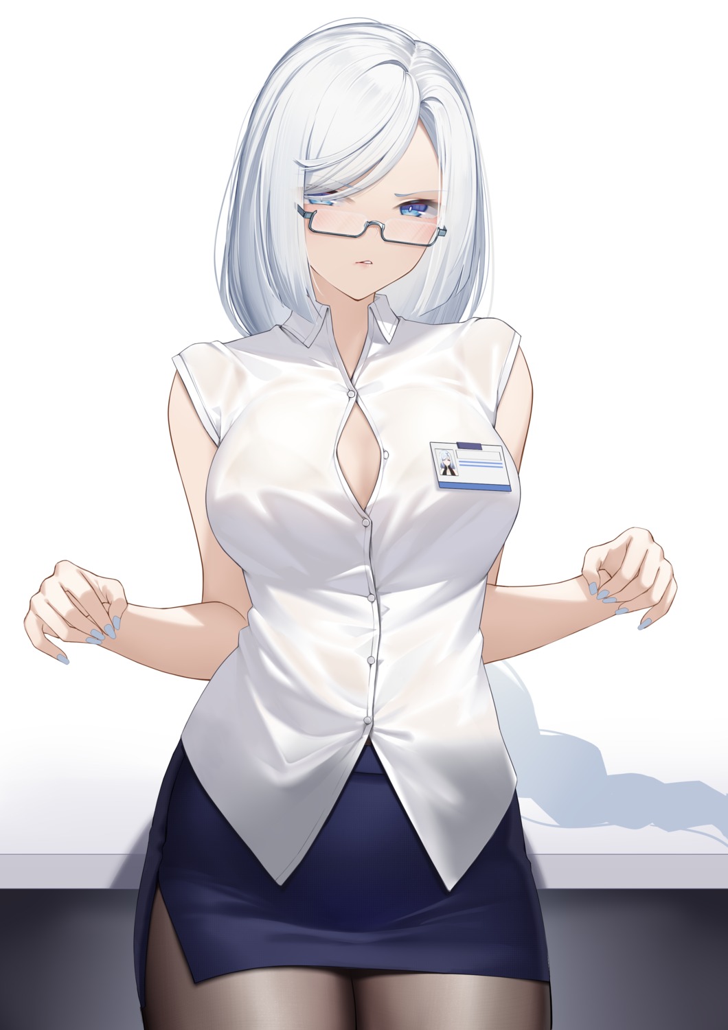 dress_shirt genshin_impact megane pantyhose see_through shenhe terebi_(shimizu1996)