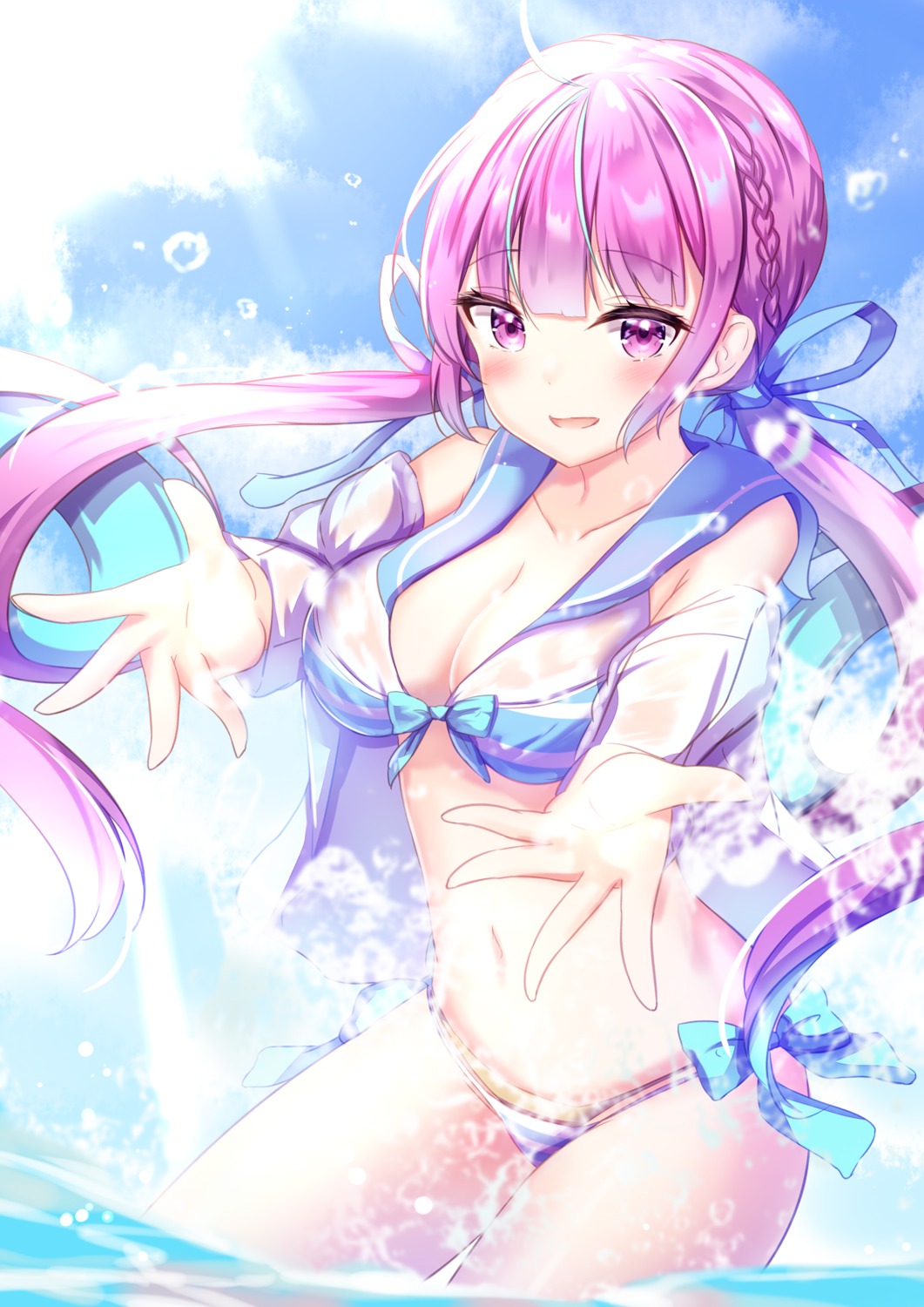 bikini hololive minato_aqua see_through swimsuits wet wet_clothes yuano