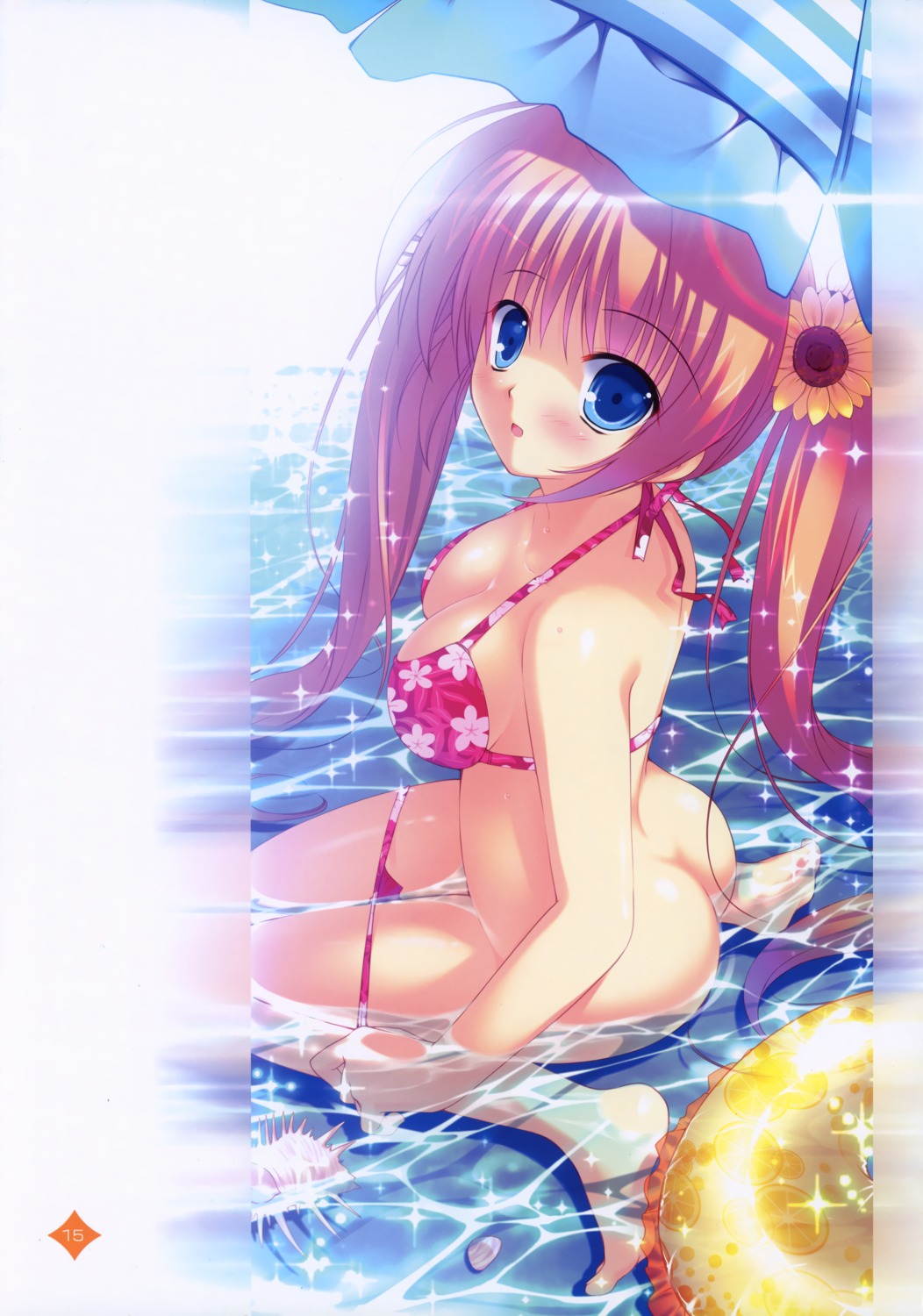 ass bikini cleavage mikeou panty_pull pink_chuchu swimsuits