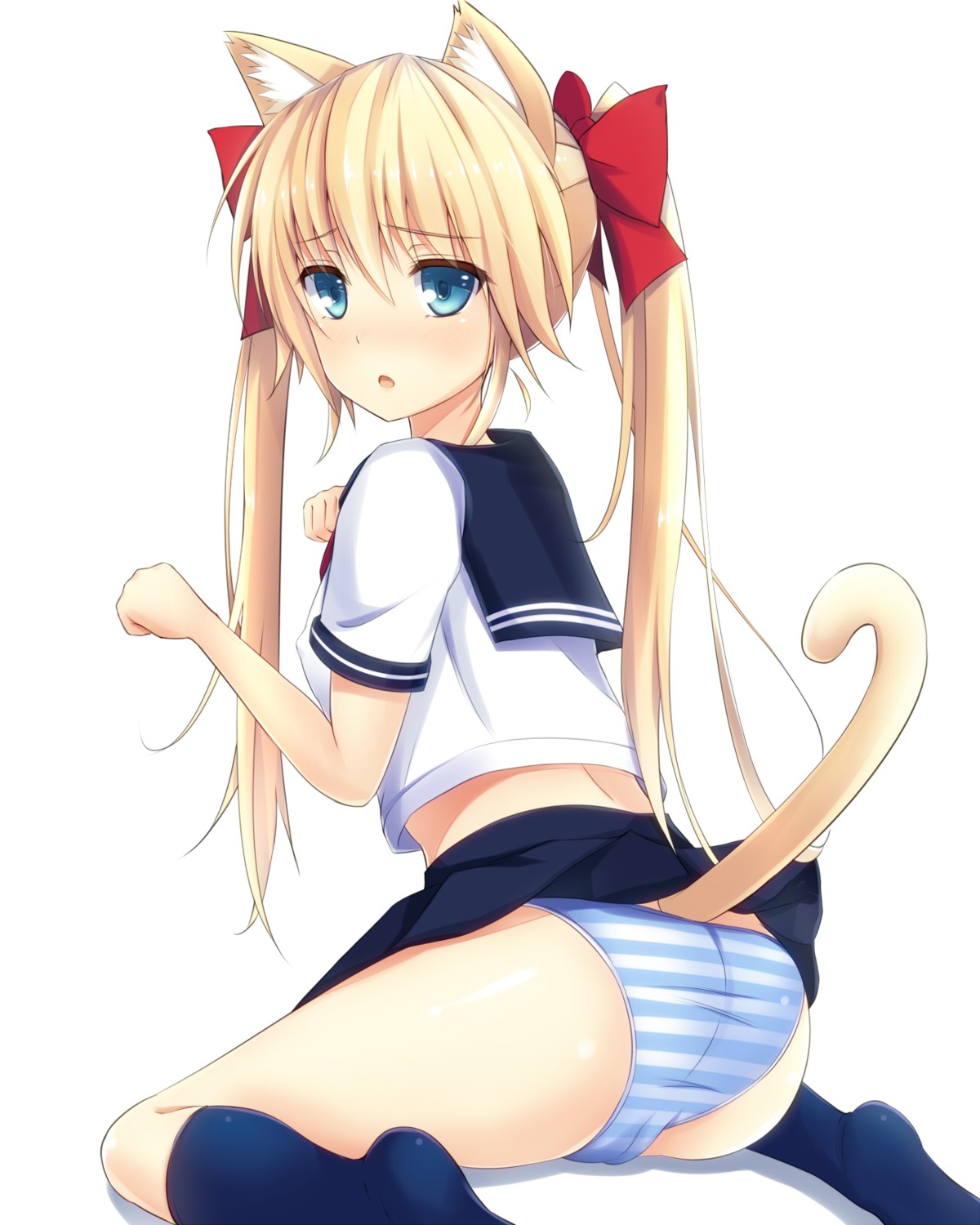 animal_ears ass cameltoe loli mijinko_(rioriorio) nekomimi pantsu seifuku shimapan tail