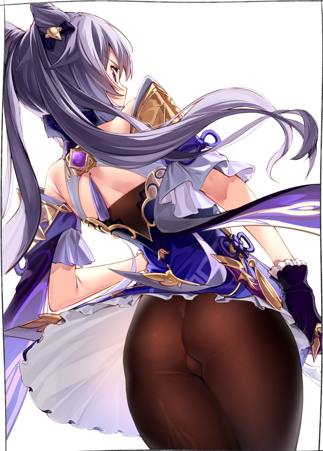 armor asian_clothes ass genshin_impact kei_(soundcross) keqing pantyhose skirt_lift