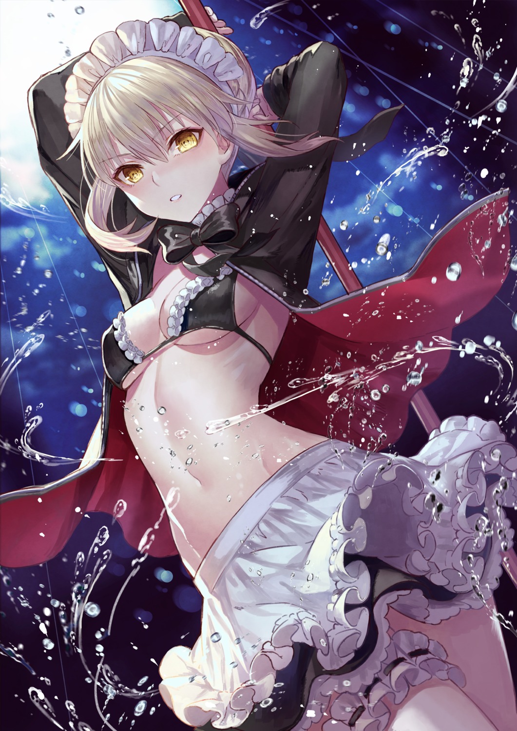 bikini_top cleavage fate/grand_order garter maid open_shirt saber saber_alter swimsuits terai_(teraimorimori) underboob