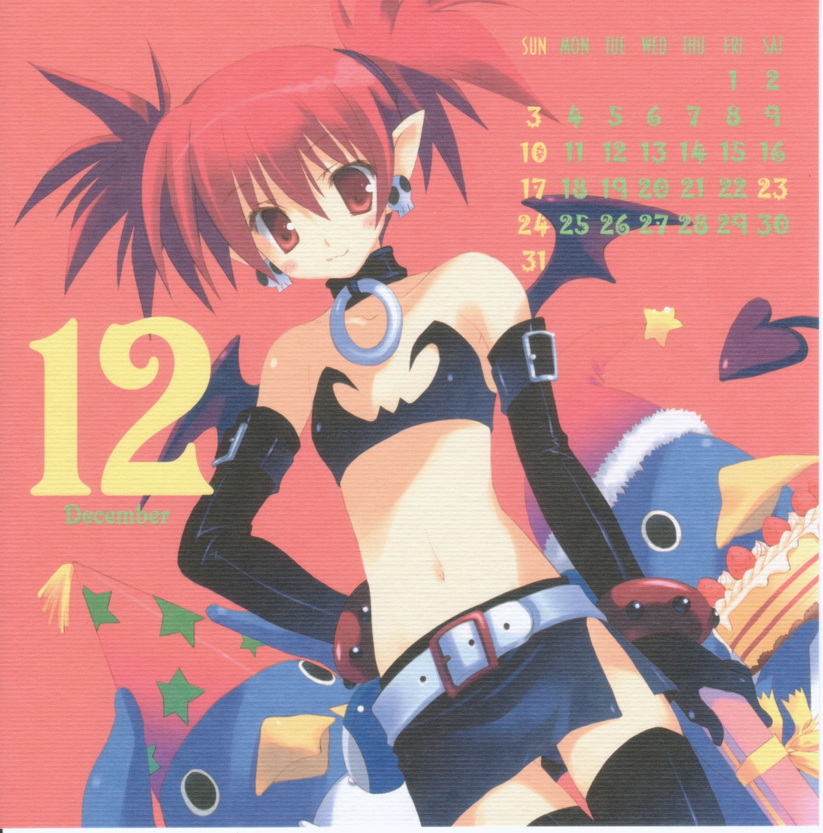 calendar cut_a_dash!! disgaea etna mitsumi_misato pointy_ears prinny thighhighs wings