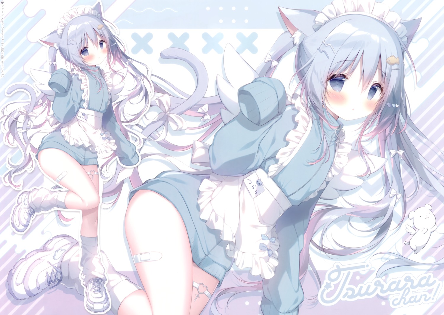 animal_ears bandaid garter gym_uniform maid nekomimi shiratama shiratamaco tail tsurara_(shiratama) wings