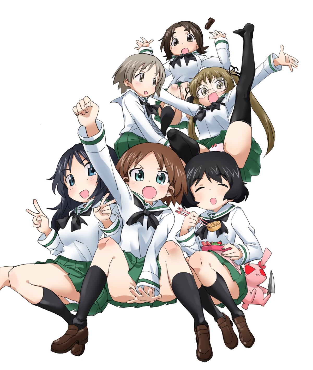 fanta_(the_banana_pistols) girls_und_panzer heels maruyama_saki megane oono_aya pantsu sakaguchi_karina sawa_azusa seifuku skirt_lift thighhighs utsugi_yuuki yamagou_ayumi