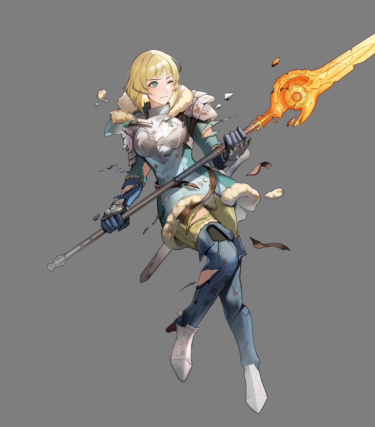 armor fire_emblem fire_emblem_three_houses heels ingrid_(fire_emblem) nintendo pantyhose riz3 thighhighs torn_clothes weapon