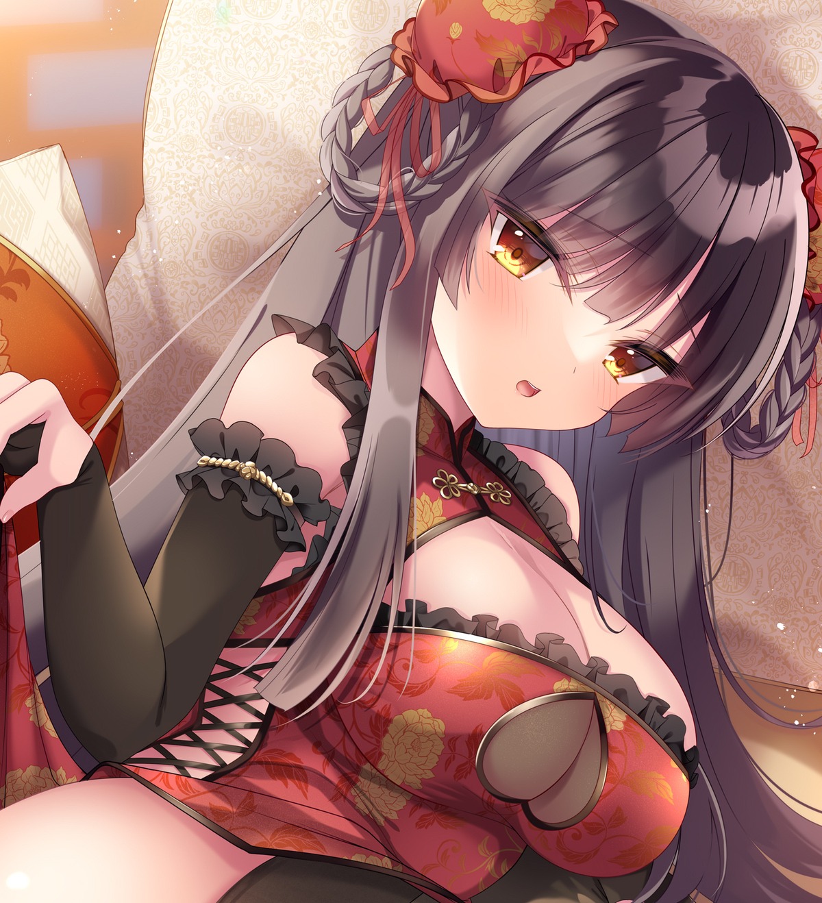 akatsuki_(aktk511) asian_clothes no_bra see_through skirt_lift thighhighs