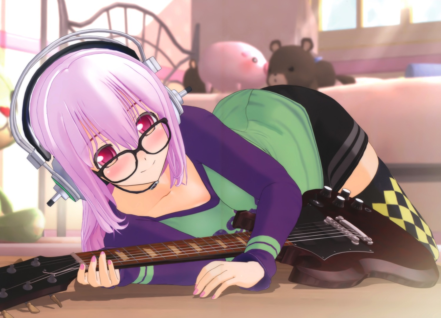 cg guitar headphones megane sonico super_sonico thighhighs tsuji_santa