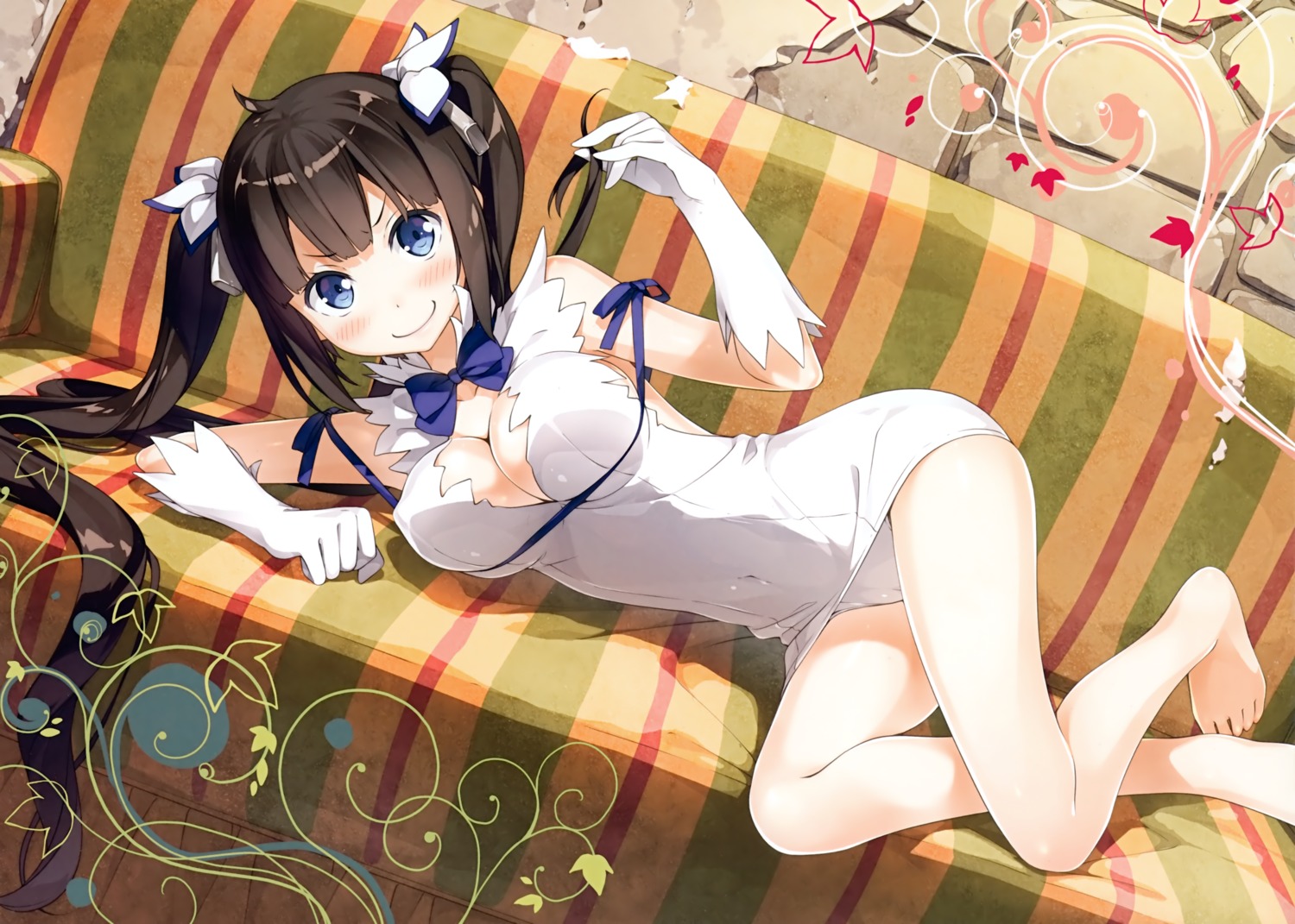 5_nenme_no_houkago cameltoe cleavage dress dungeon_ni_deai_wo_motomeru_no_wa_machigatteiru_darou_ka erect_nipples feet hestia_(danmachi) kantoku no_bra pantsu