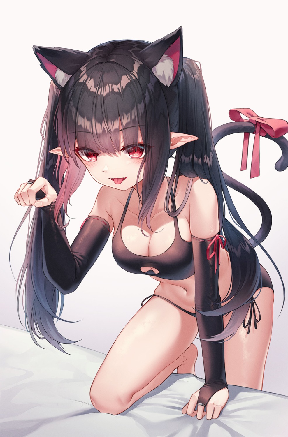 animal_ears bikini cleavage myung_yi nekomimi pointy_ears swimsuits tail