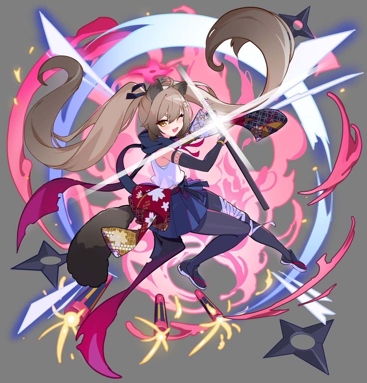 animal_ears bandages fishnets ninja ohihil pantyhose tagme tail transparent_png weapon