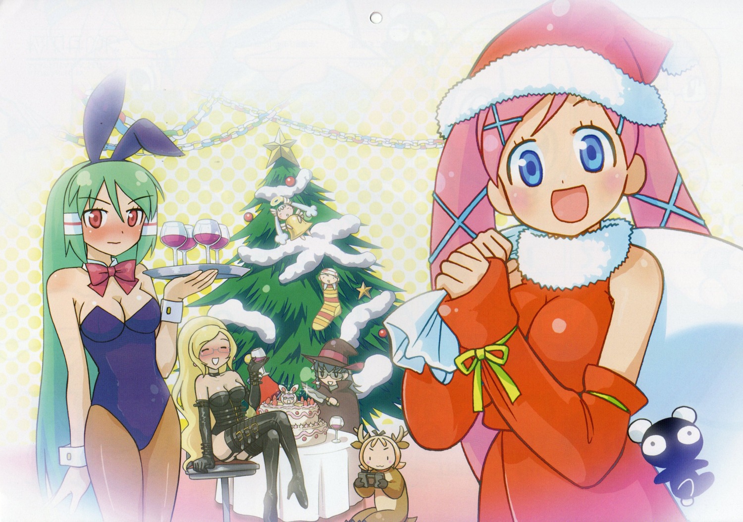 abe_maria akai_maho animal_ears bunny_ears bunny_girl christmas doki_doki_majo_shinpan gyaku_panda lulu_(doki_doki_majo_shinpan) midoh_ayame mochizuki_yuuma oda_renge seiya_eve watabiki_merry