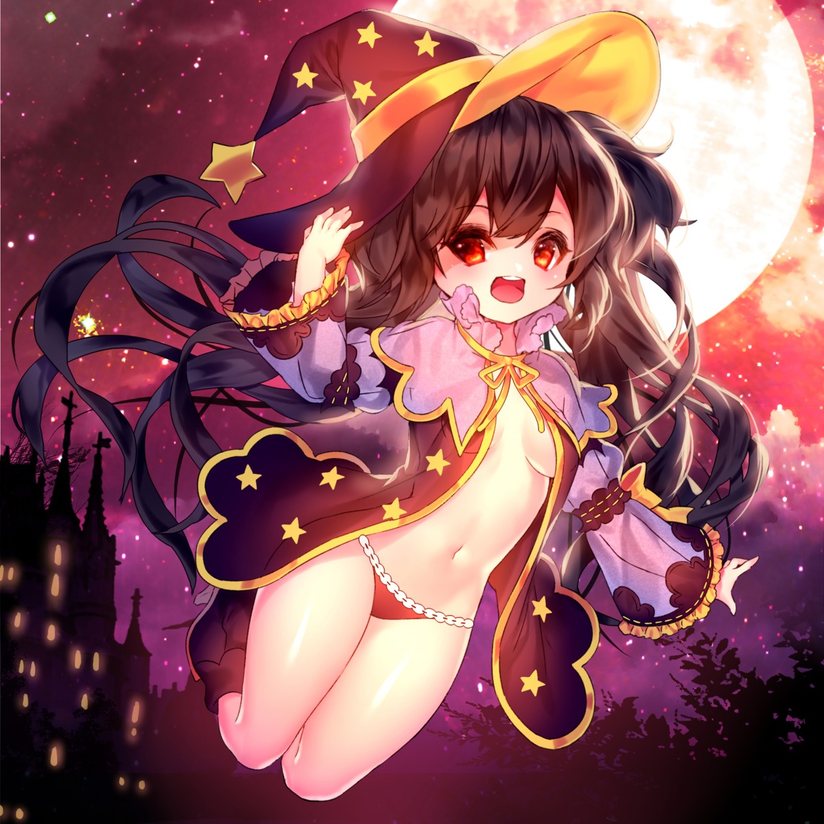 black_joa heels no_bra open_shirt pantsu witch