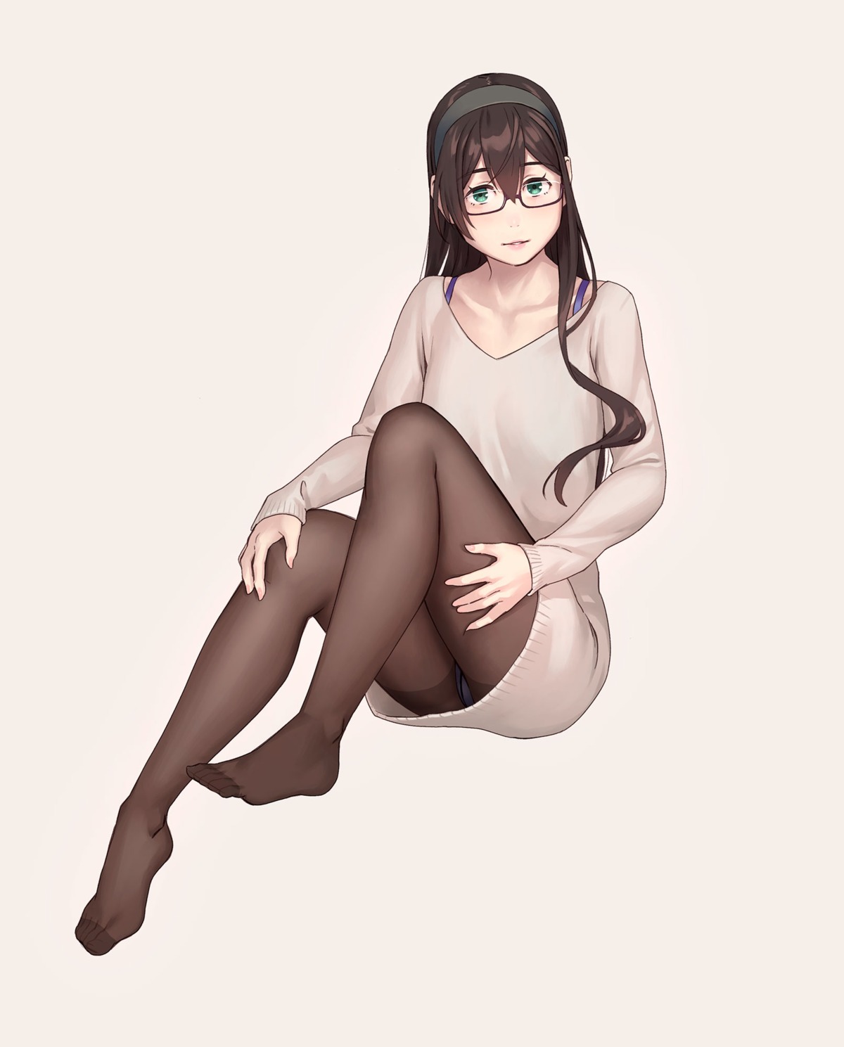 dress feet kantai_collection megane ooyodo_(kancolle) pantyhose skirt_lift sweater yuuji_(and)