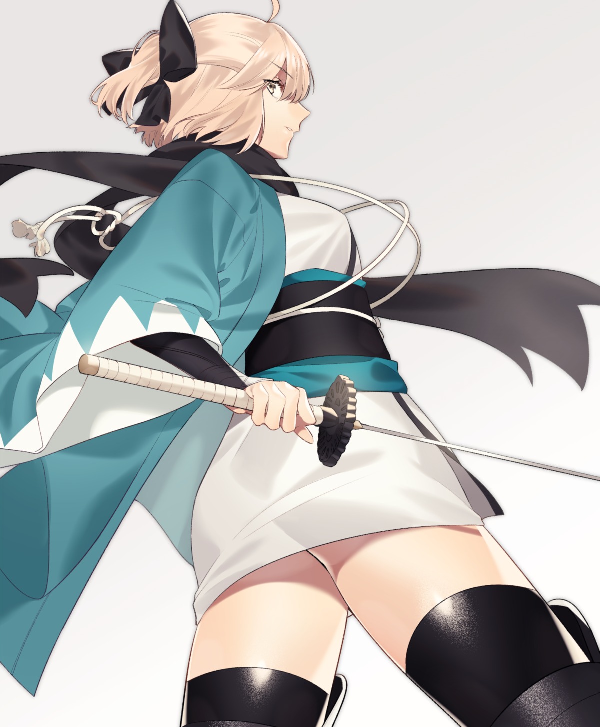 ass fate/grand_order japanese_clothes okita_souji_(fate) sino42 sword thighhighs