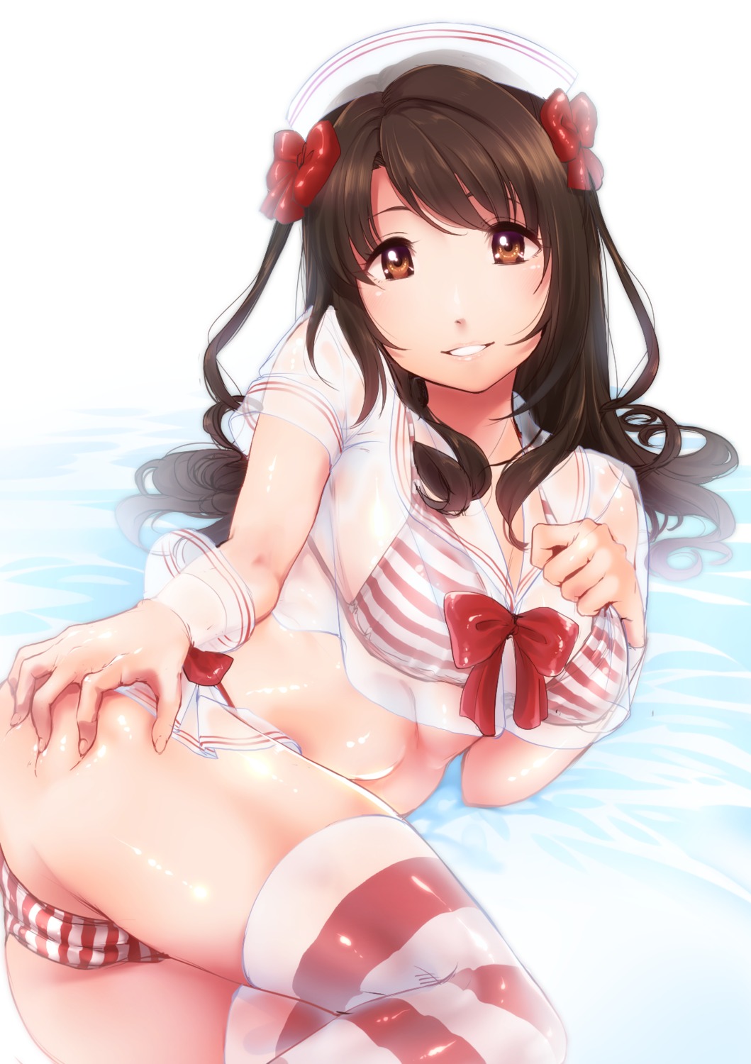 bikini cameltoe hisayaki_kyuu see_through shimamura_uzuki swimsuits the_idolm@ster the_idolm@ster_cinderella_girls thighhighs