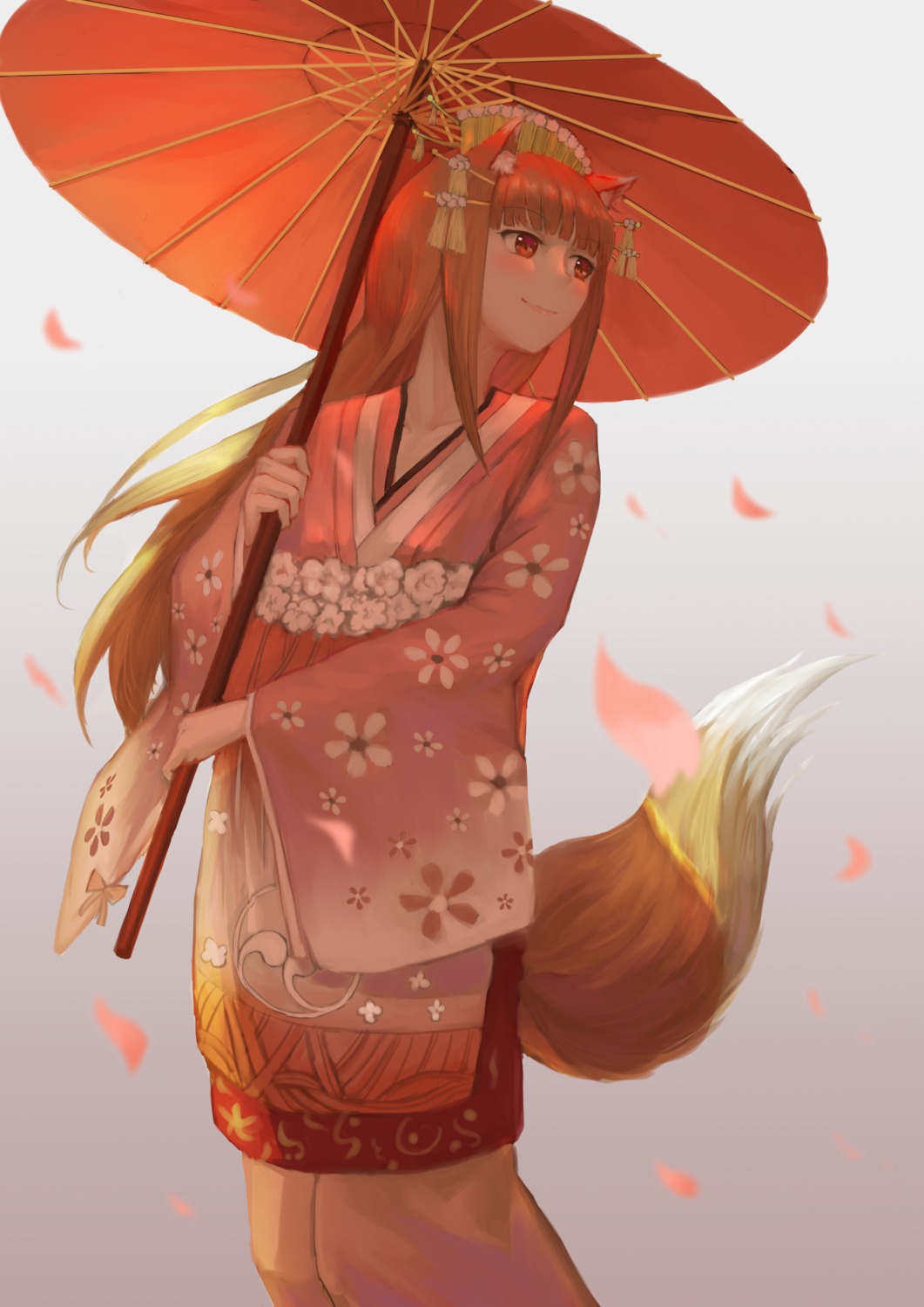 animal_ears holo japanese_clothes spice_and_wolf tail umbrella youzi_(small_shabao)