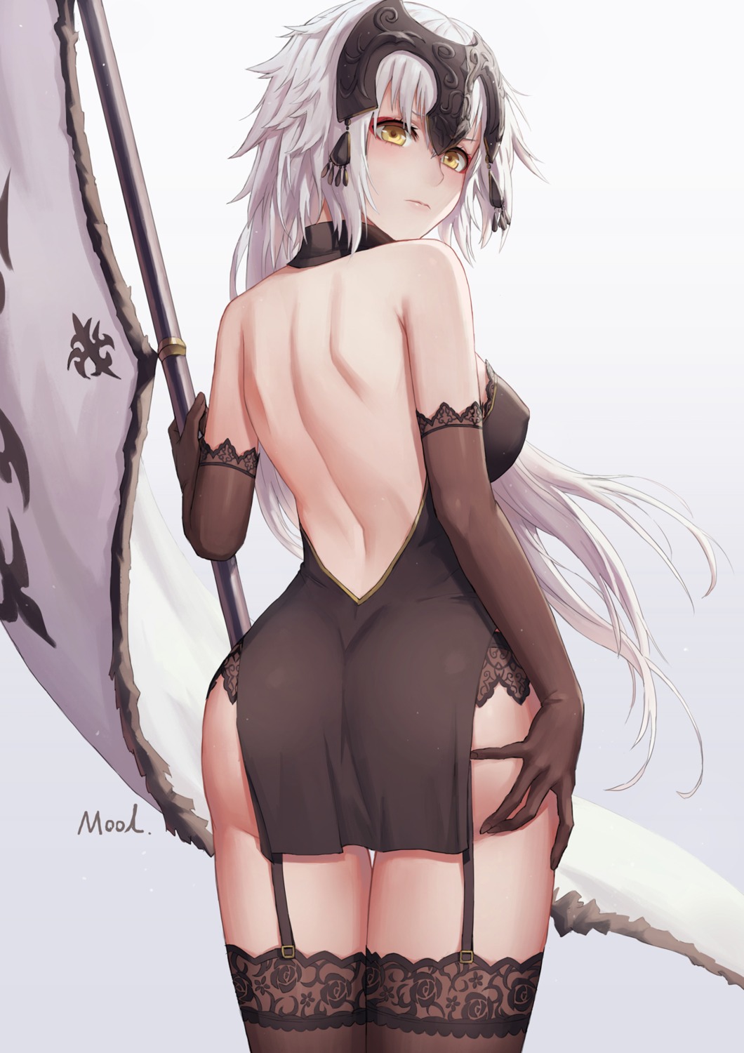 ass dress fate/grand_order jeanne_d'arc jeanne_d'arc_(alter)_(fate) mool_yueguang no_bra stockings thighhighs