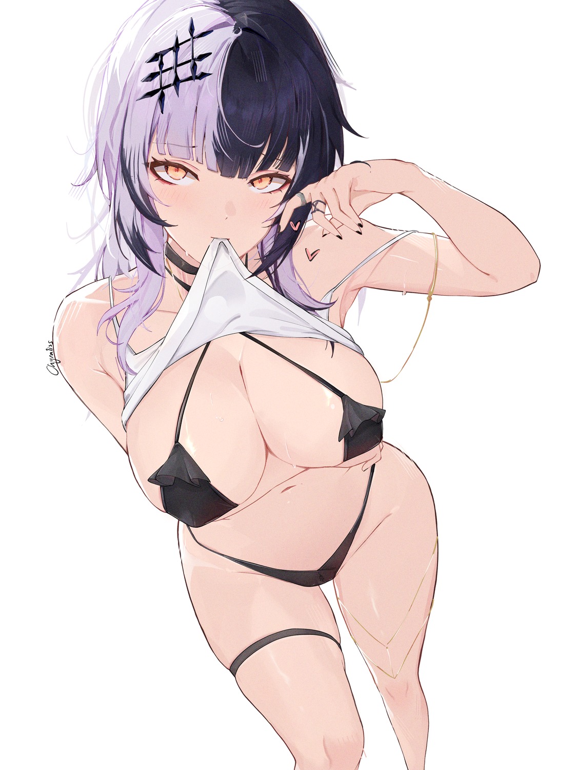 bikini chyraliss erect_nipples garter hololive hololive_english shiori_novella shirt_lift swimsuits