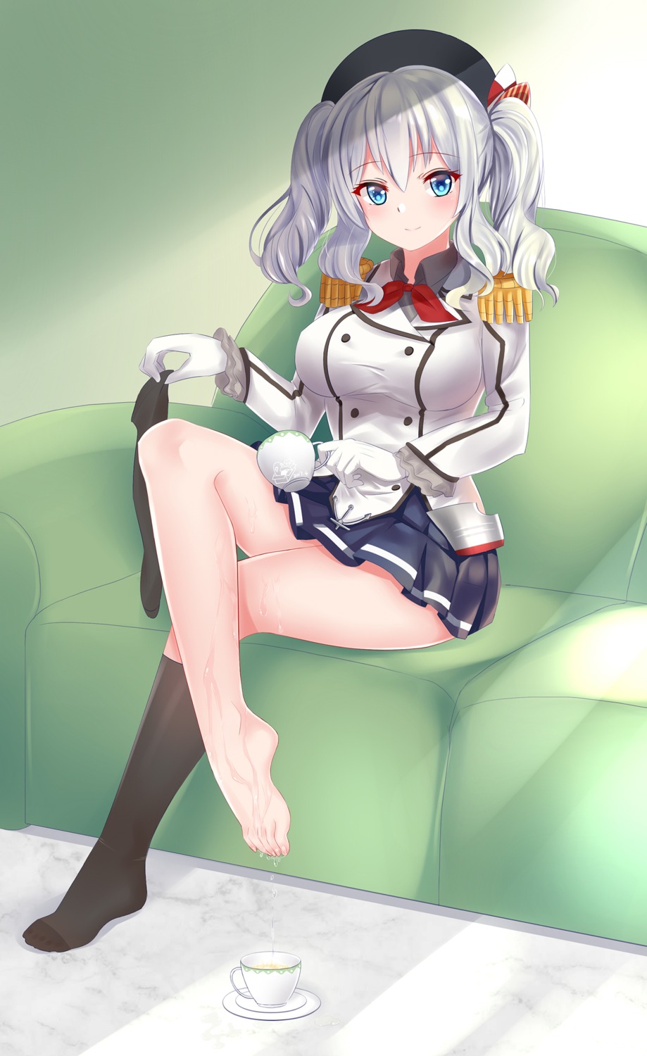 cang_se_ye_hua feet kantai_collection kashima_(kancolle) uniform wet