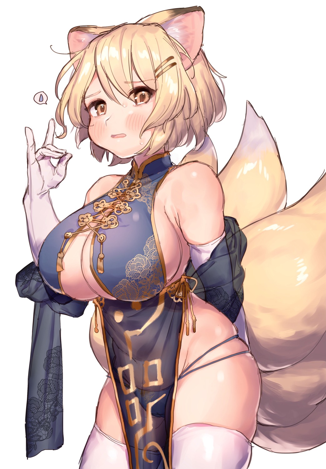 animal_ears chinadress kitsune masanaga_(tsukasa) no_bra pantsu tail thighhighs touhou yakumo_ran