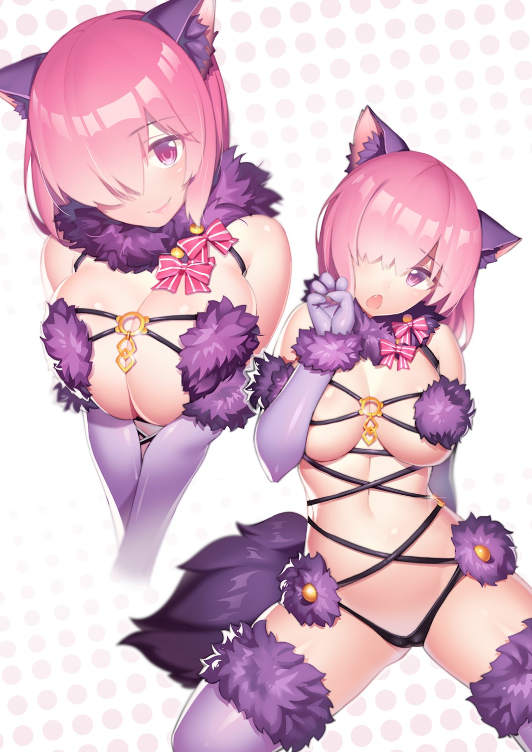 animal_ears breast_hold fate/grand_order fiodo mash_kyrielight nekomimi pantsu tail thighhighs