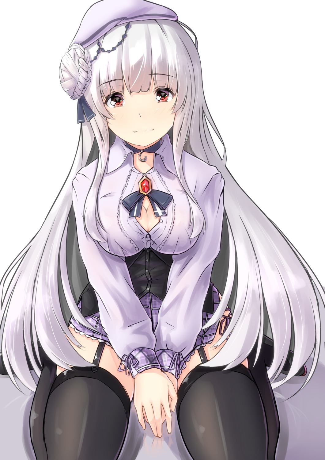 azur_lane cleavage cygnet_(azur_lane) kashikomo stockings thighhighs wardrobe_malfunction