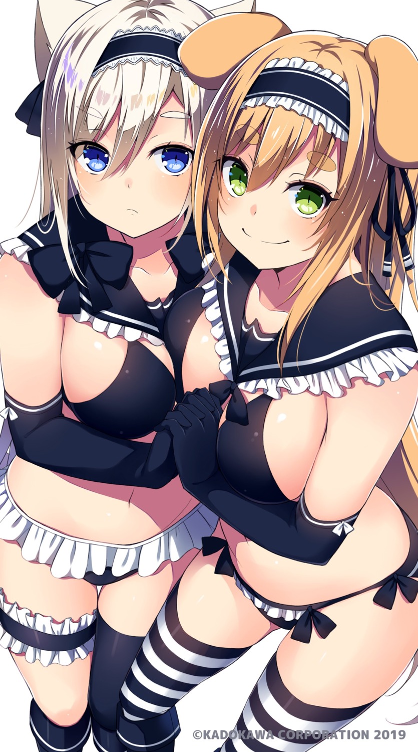 animal_ears bikini garter inumimi kurebayashi_noe maid nekomimi swimsuits thighhighs yuri