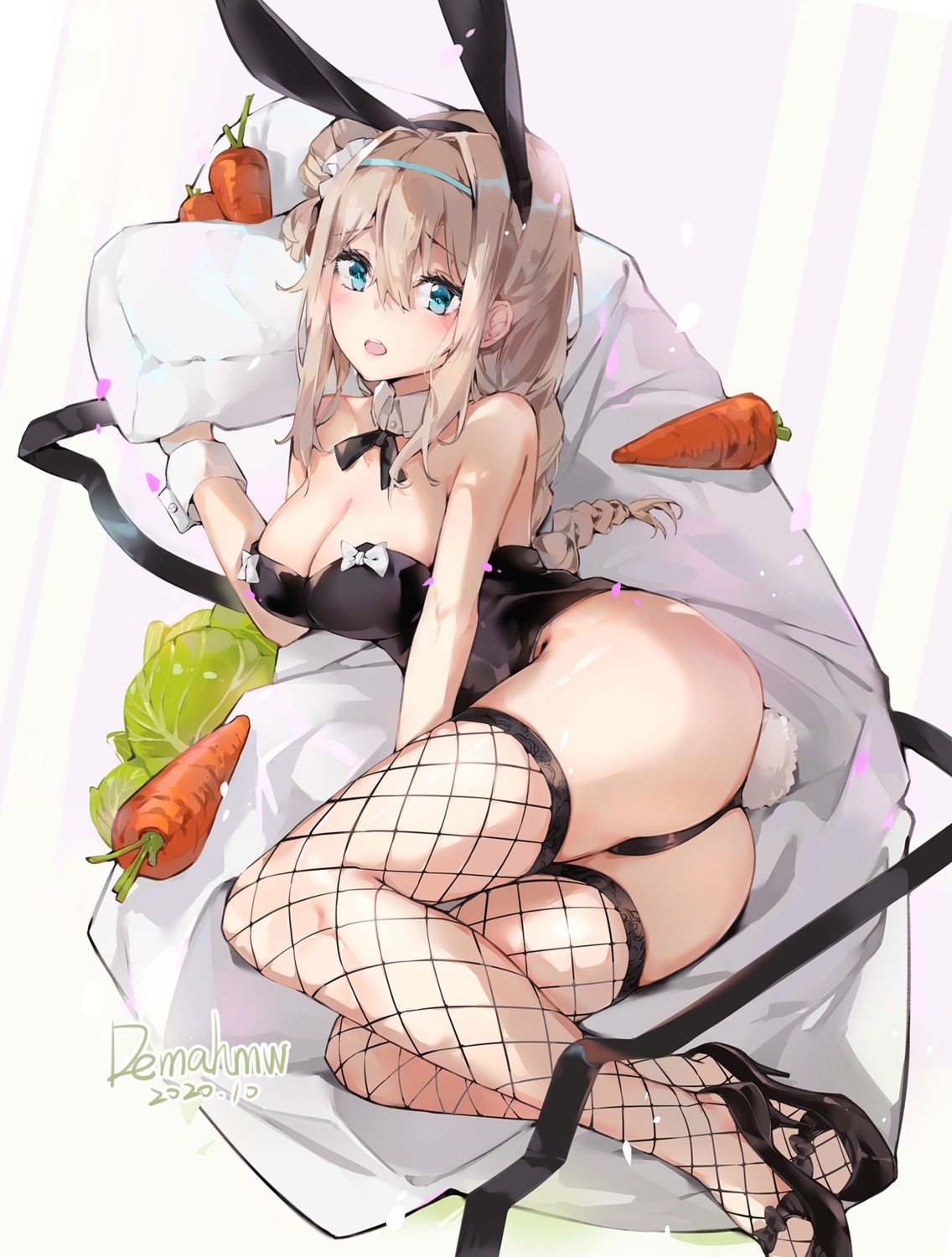 animal_ears bunny_ears bunny_girl dema_hmw fishnets girls_frontline heels no_bra suomi_kp31_(girls_frontline) tail thighhighs