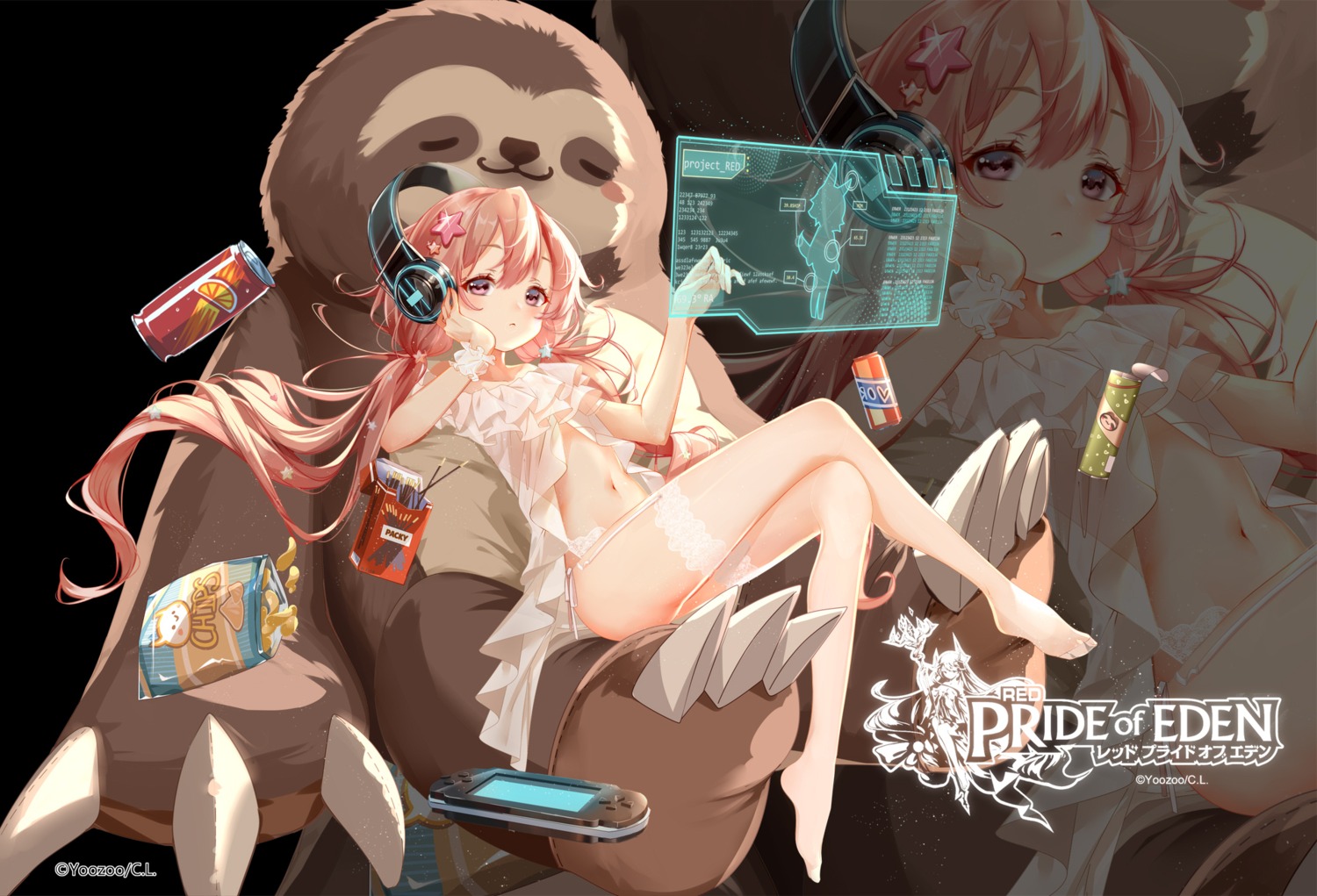 clouble headphones pantsu red:_pride_of_eden see_through stockings string_panties thighhighs